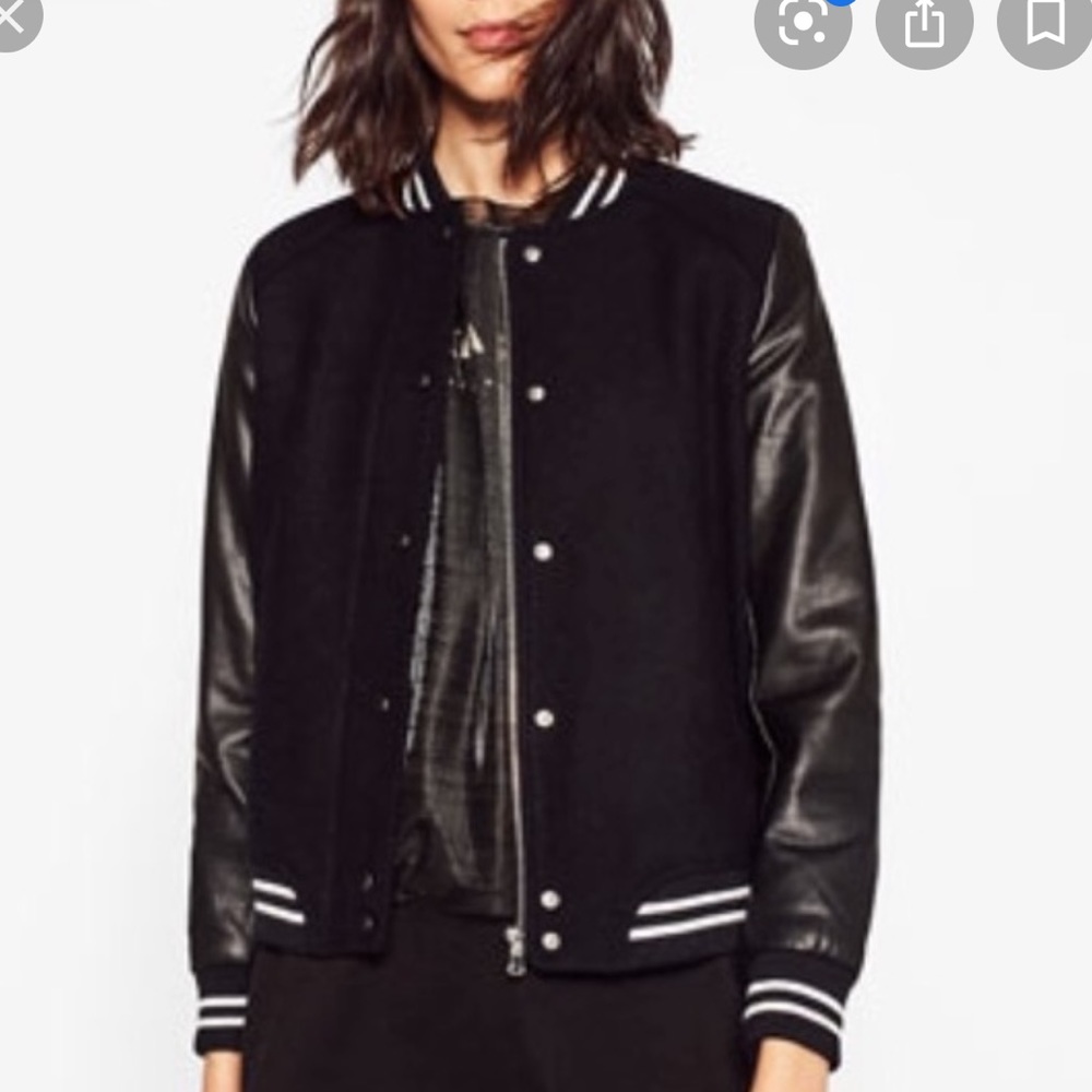 NWT Zara Faux Leather Varsity Jacket